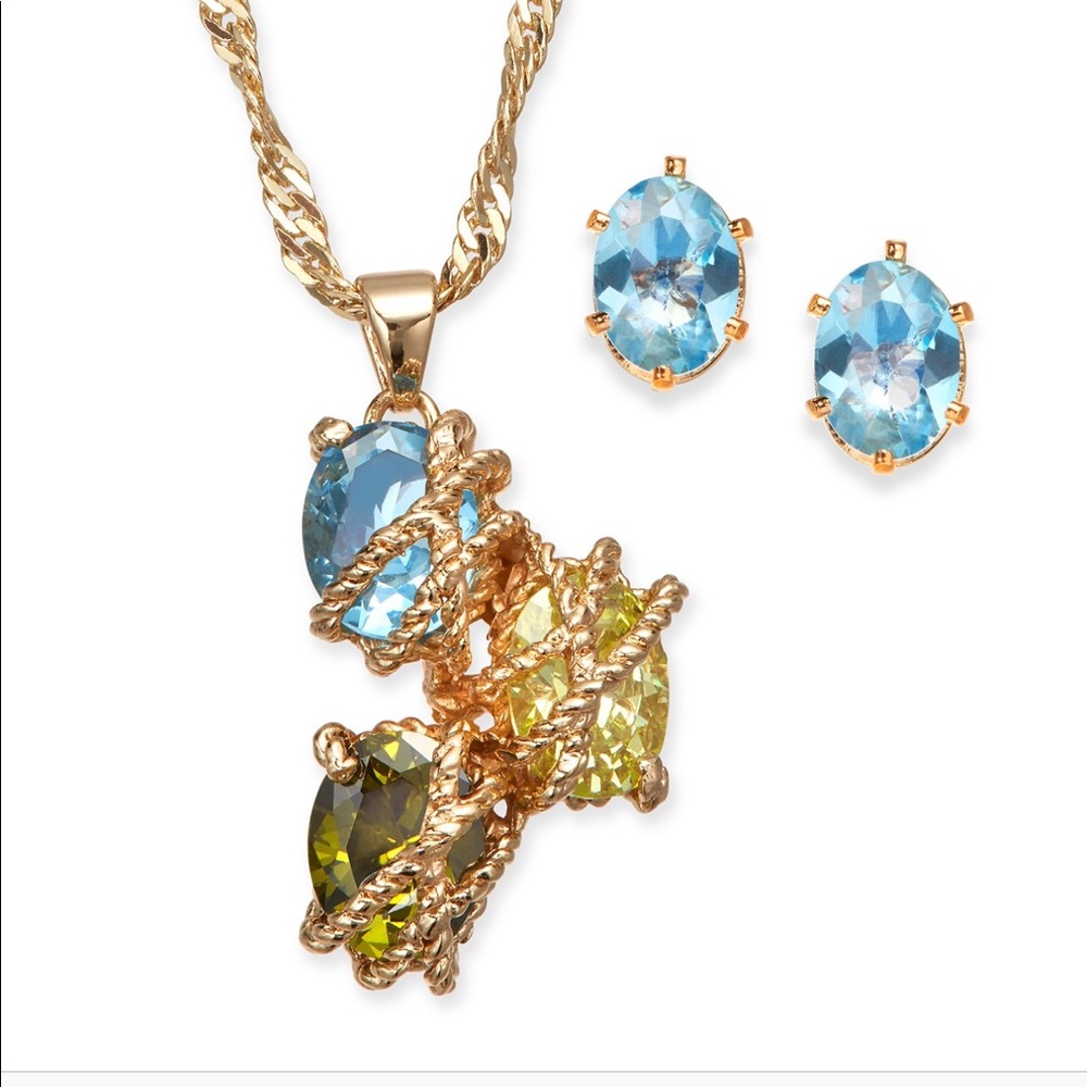 Charter Club Multi Stone Wrap Necklace and Earring